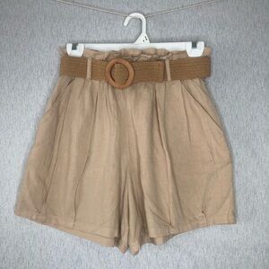 ZARA Shorts Womens Size XS Linen Blend Pull On Belted Beachy Coastal High Waist